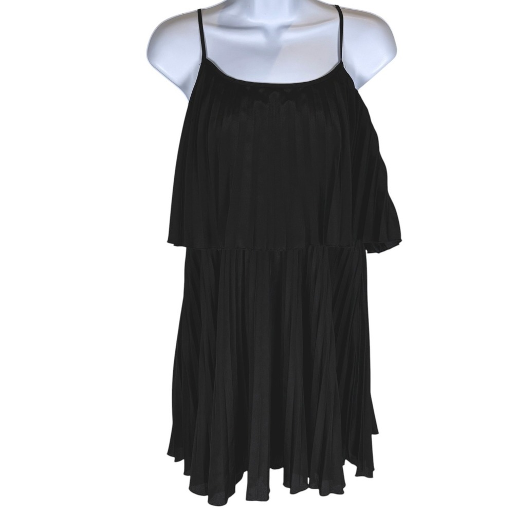 Charming‎ Charlie Black Pleated Chiffon Mini Dress Size L Spaghetti Strap